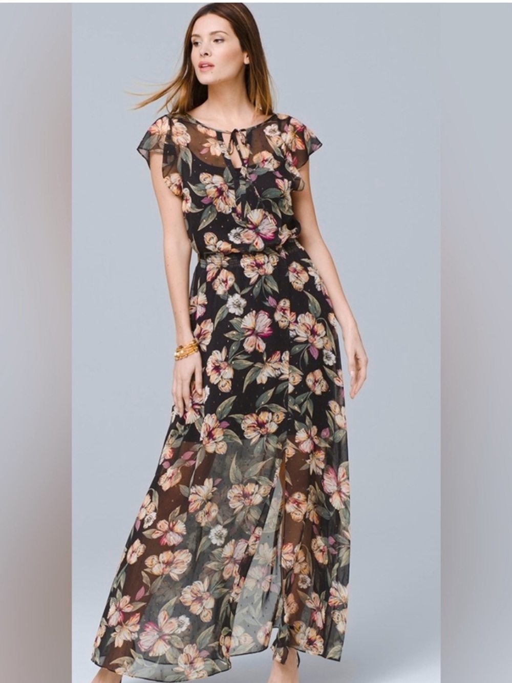 White House black market flutter sleeve maxi dress